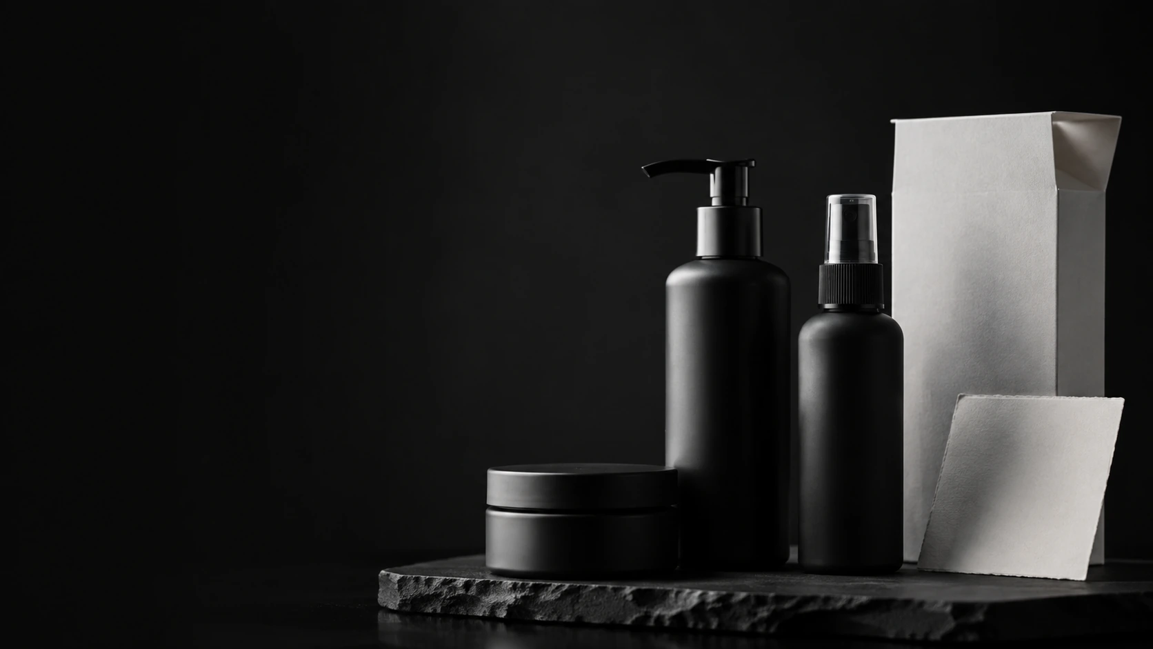 A private label concept with unbranded grooming packaging.